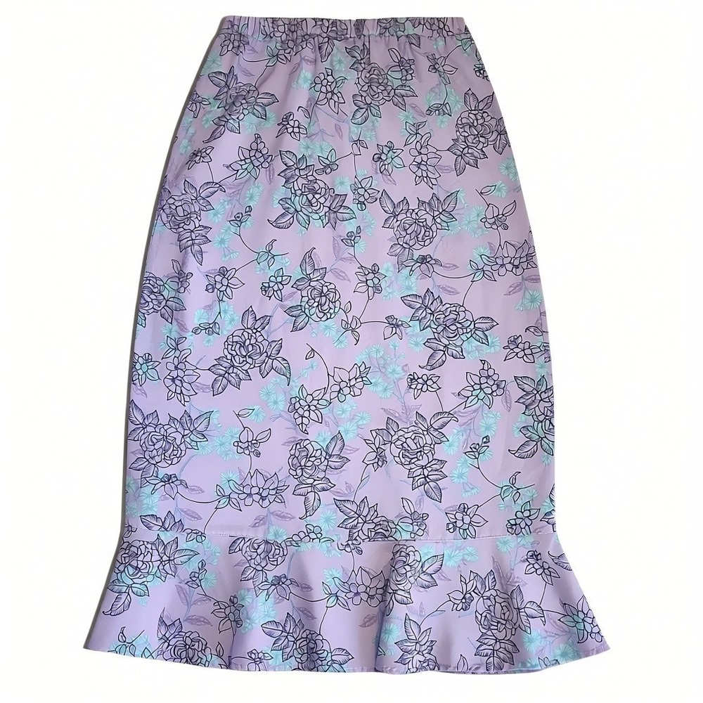 Sag Harbor Skirt Womens Size 6P 6 Petite Purple Blue Floral Side Zip Long